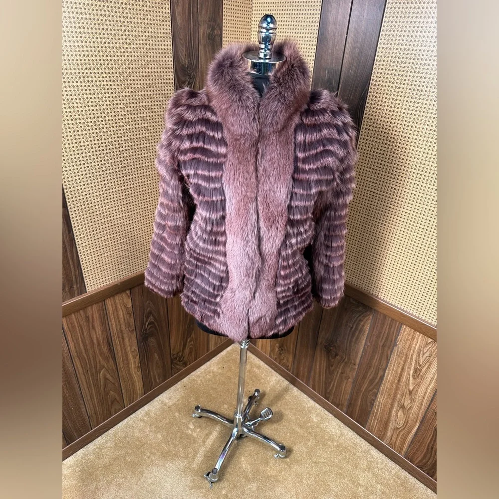 BEAUTIFUL VINTAGE BULLOCKS WILSHIRE PURPLE BROWN FOX FUR COAT JACKET XS